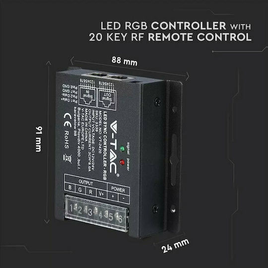 V-TAC VT-2420 Ασύρματο RGB Controller RF με Τηλεχειριστήριο 288W 12V 576W 24V 3339