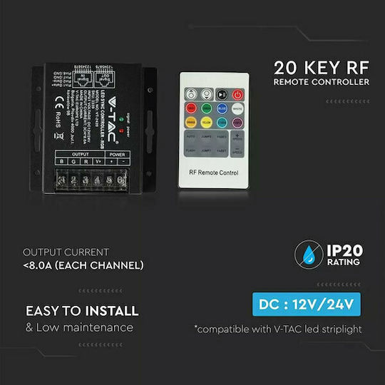 V-TAC VT-2420 Ασύρματο RGB Controller RF με Τηλεχειριστήριο 288W 12V 576W 24V 3339