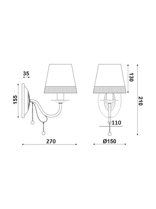 Aca Classic Lamp Wall with Socket E14 Black 15x21x15cm