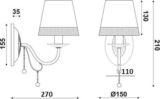 Aca Mulan Lamp Wall Black 15x21x15cm Aca Mulan Lamp Wall Black 15x21x15cm