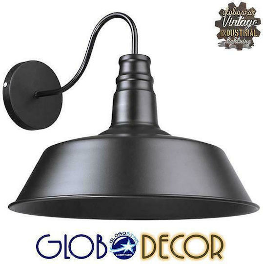 GloboStar Industrial Wall Lamp with E27 Lamp Bulb Base Black 42x36x36cm