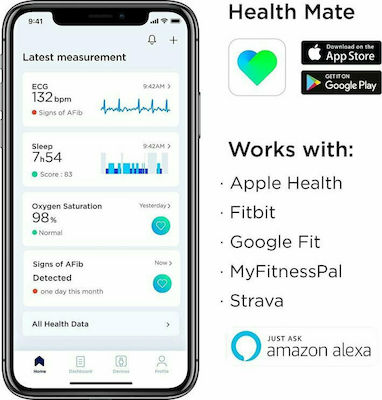 Withings ScanWatch Hybrid Oțel inoxidabil 42mm Rezistent la apă cu pulsometru (Negru)