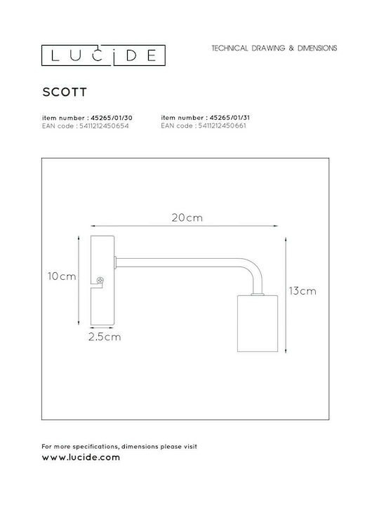 Lucide Lightning Vintage Lamp Wall with Socket E27 Black