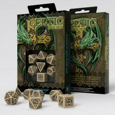 Q Workshop Celtic 3D Dice Set Dice Beige & Black 7τμχ SCER18