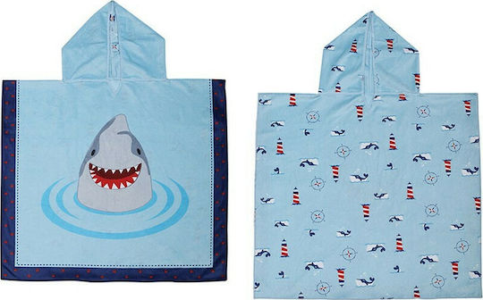 Flapjackkids Kids Beach Poncho Sharks Light Blue Reversible 61 x 61cm