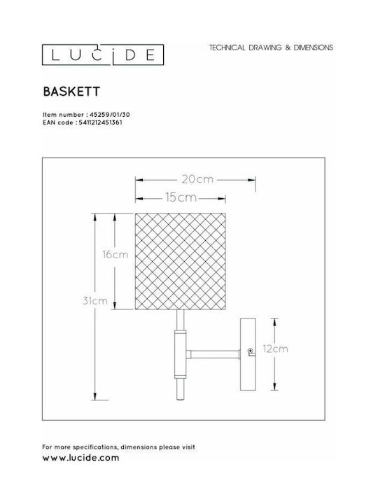 Lucide Lightning Baskett Vintage Lamp Wall with Socket E27 Black