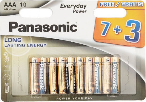 Panasonic 10 Pack Alkaline Batteries AAA Everyday Power 1.5V PANLR0310T