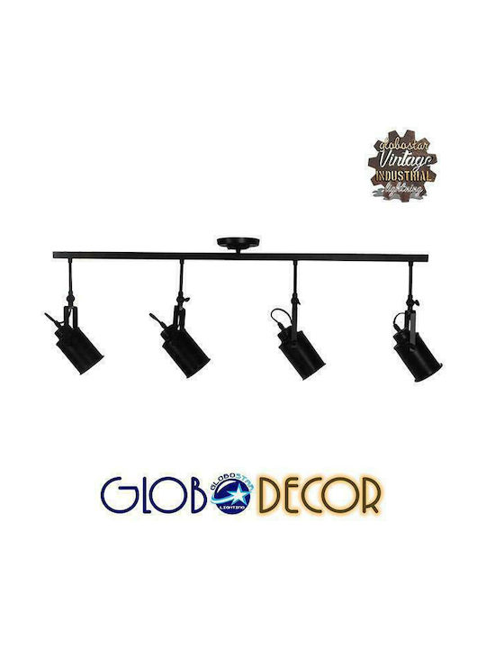GloboStar Industrial Hollywood Spot with 4 Lights and with Socket E27 in Black Color