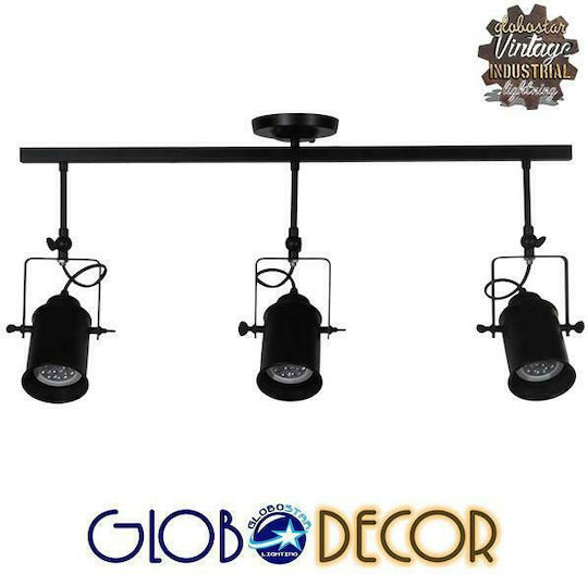 GloboStar Industrial Hollywood Dreifach Spot mit Fassung E27 in Schwarz Farbe
