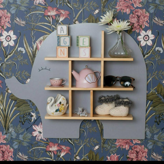 Kids Shelving Unit Elephant Wall Mount Gray 55x9x45cm