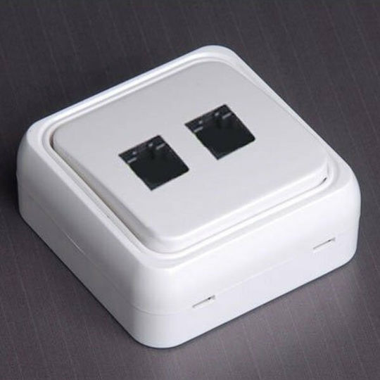 Eurolamp Double External Network Socket and Telephone Socket RJ45/RJ11 in White Color 147-16247