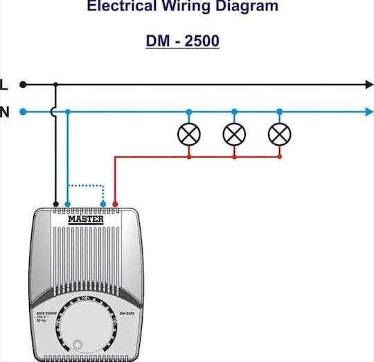 Master DM-2500 Wall Mounted Dimmer Switch with Universal Frame Rotary 2500W in White Color
