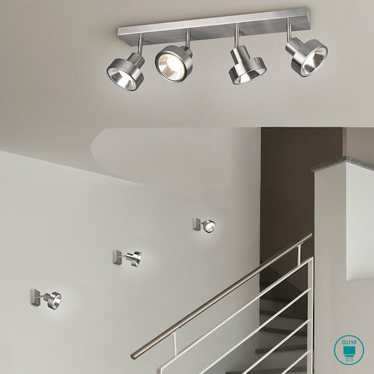 Trio Lighting Leon Σποτ με 4 Φώτα και με Ντουί GU10 σε Ασημί Χρώμα
