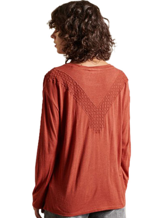 Superdry Women's Blouse Cotton Long Sleeve Smoked Cinnamon