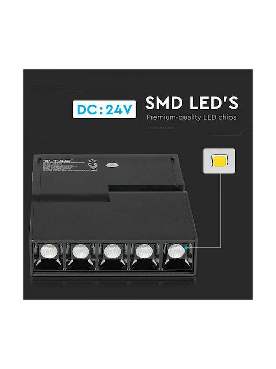 V-TAC LED Φυσικό Λευκό Σποτ με 5 Φώτα σε Μαύρο Χρώμα