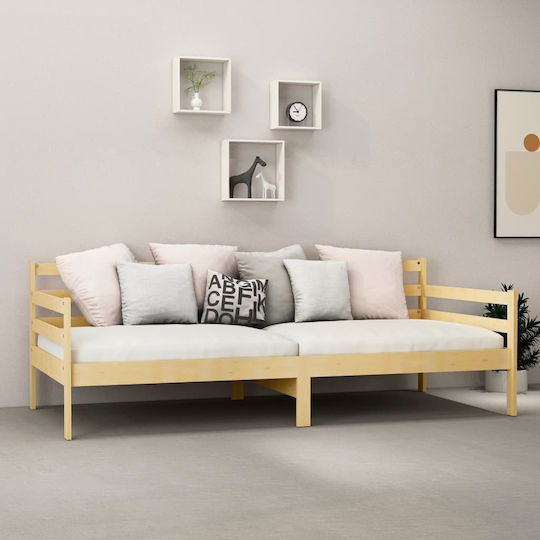 Single Wooden Sofa Bed Natural for Mattress 90x200cm