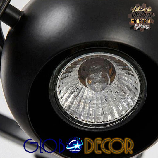GloboStar Industrial Cannes Двойно Спот с Цокъл E27 в Черен Цвят