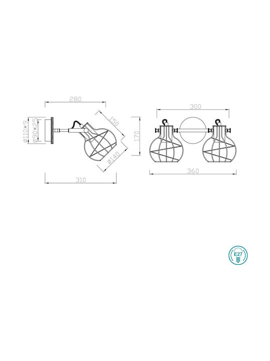 Trio Lighting Madras Double Spot with Socket E27 in Silver Color