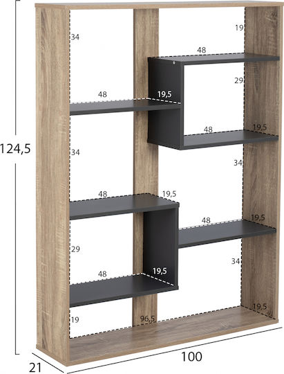 Bibliothek Marceline Naturfarben - Grau 100x21x124,5cm