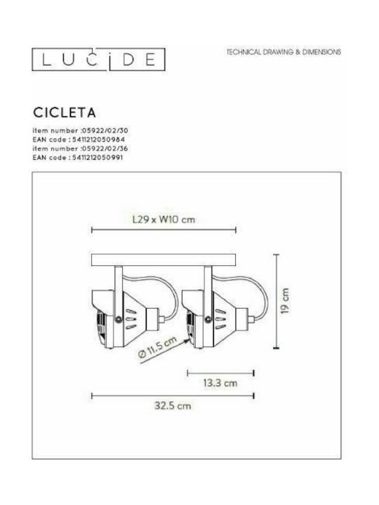 Lucide Lightning Cicleta Double Spot GU10 Black
