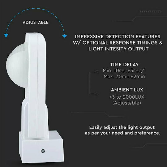 V-TAC VT-8083 Wired Infrared Motion Sensor 360° Detection Scope 20m