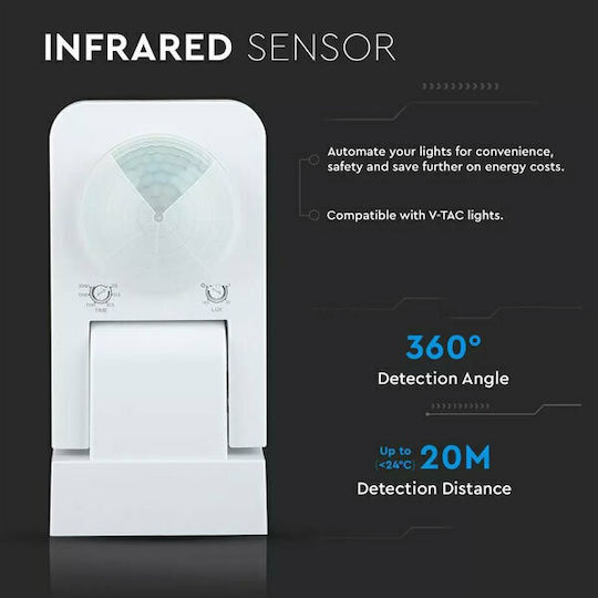 V-TAC VT-8083 Wired Infrared Motion Sensor 360° Detection Scope 20m