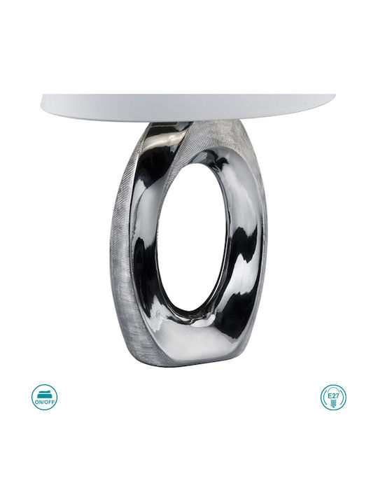 Trio Lighting Taba Keramik Tischlampe für Fassung E27 mit Weiß Schirm und Silber Basis