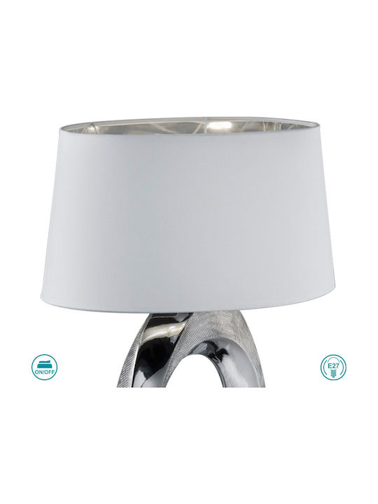 Trio Lighting Taba Ceramic Table Lamp for Socket E27 with White Shade and Silver Base