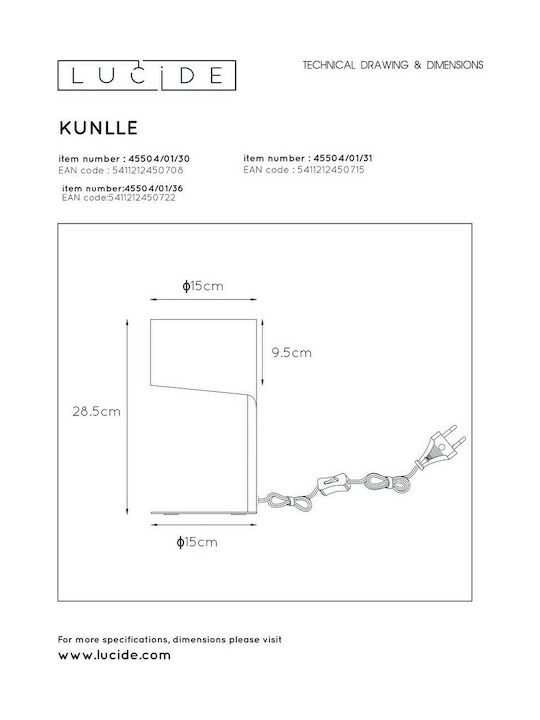 Lucide Lightning Knulle Μεταλλικό Πορτατίφ για Ντουί E14 με Λευκό Καπέλο και Βάση