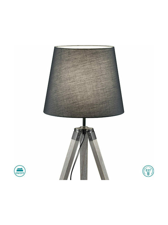 Trio Lighting Tripod Wood Table Lamp for Socket E27 with Gray Shade and Base