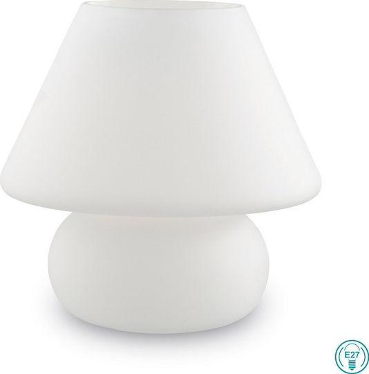 Ideal Lux Glas Tischlampe für Fassung E27 mit Weiß Schirm und Basis