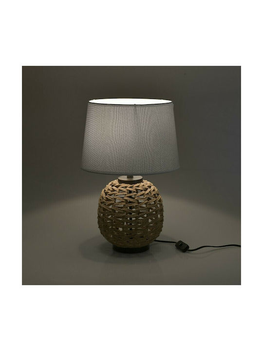 Inart Fabric Vintage Table Lamp for Socket E27 with Beige Shade and Brown Base