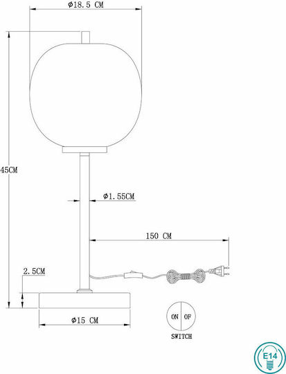 Globo Lighting Blacky Метална Настолна лампа за Цокъл E14 с Прозрачен Абажур и Черен Основа