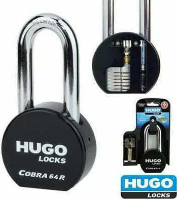 Hugo Locks Cobra 64R Стоманено Лукето Удължен с ключ 64мм Черен 1бр