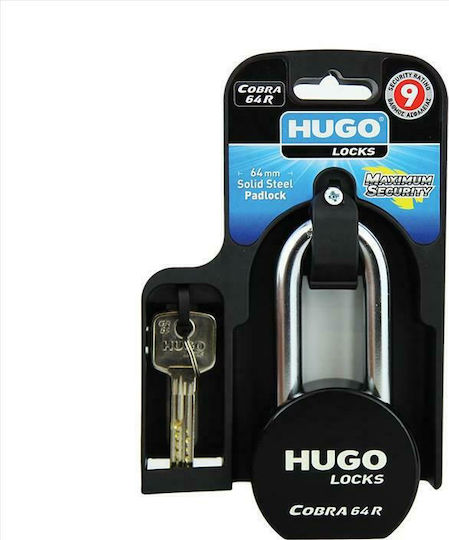 Hugo Locks Cobra 64R Стоманено Лукето Удължен с ключ 64мм Черен 1бр