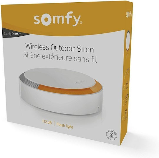 Somfy Wireless Alarm Siren Battery Outdoor 110dB with Orange Light 17.5x17.5cm