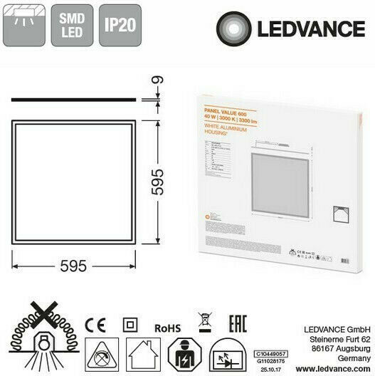 Ledvance Panel Value Square Recessed LED Panel 40W with Natural White Light 4000K 60x60cm