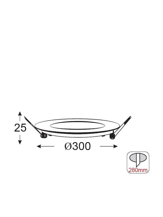 Aca Round Recessed LED Panel 26W with Warm White Light 3000K 30cm