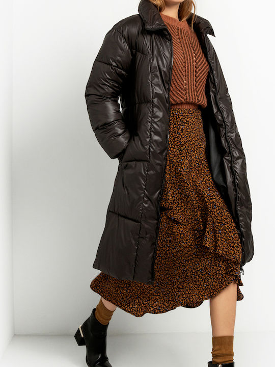 Women's Long Puffer Jacket for Winter Black