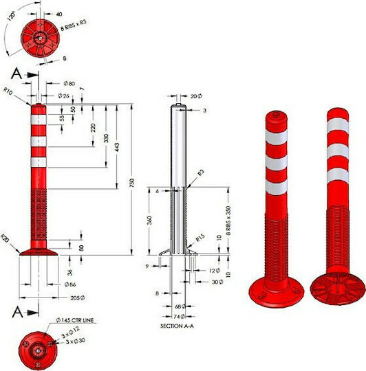 Doorado Plastic Traffic Columns Orange Flexible H75cm