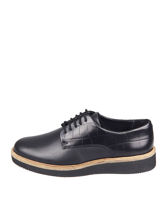 Baille Stitch Δερμάτινα Γυναικεία Derby σε Μαύρο Χρώμα