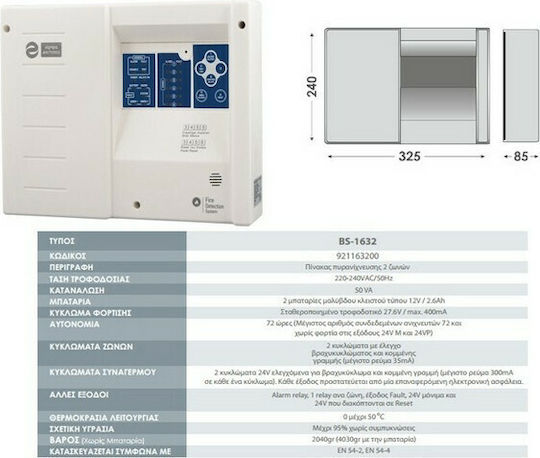 Olympia Electronics Αυτόνομος Πίνακας Πυρανίχνευσης 2 Ζωνών
