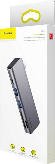 Baseus Harmonica Hub 3 Θυρών USB 3.0 με σύνδεση USB-C Γκρι