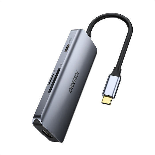 Choetech USB-C Docking Station με 4K PD Ethernet Γκρι (HUB-M19)