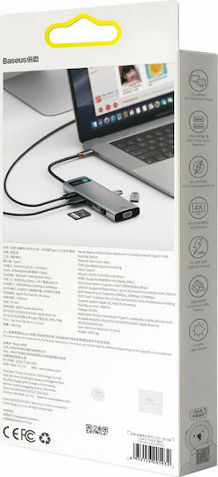 Baseus Gleam USB-C Docking Station με HDMI 4K PD Ethernet και συνδεση 2 Οθονών Γκρι