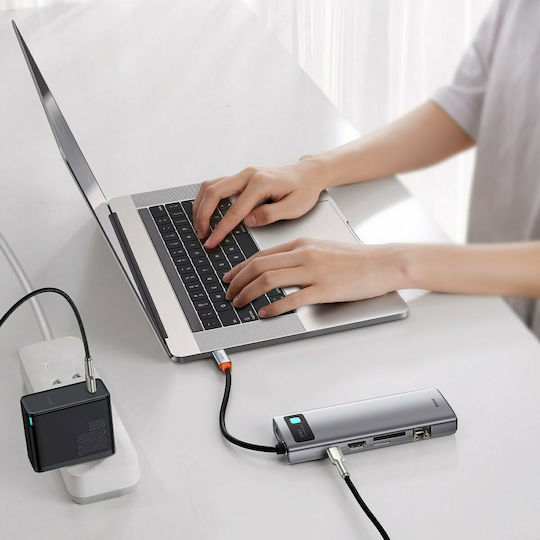 Baseus Gleam USB-C Docking Station με HDMI 4K PD Ethernet και συνδεση 2 Οθονών Γκρι