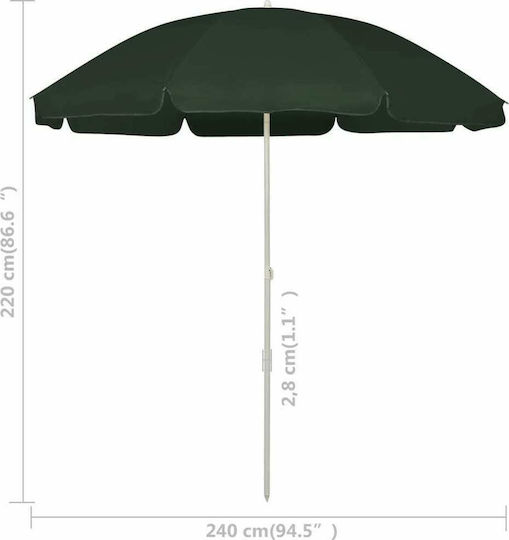 vidaXL Strandsonnenschirm Durchmesser 2.4m mit UV Schutz Green