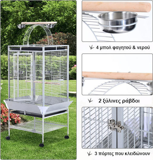 Pawhut Metallic Bird Cage Rolling Bird Cage 86x80x160cm 86x80x160cm