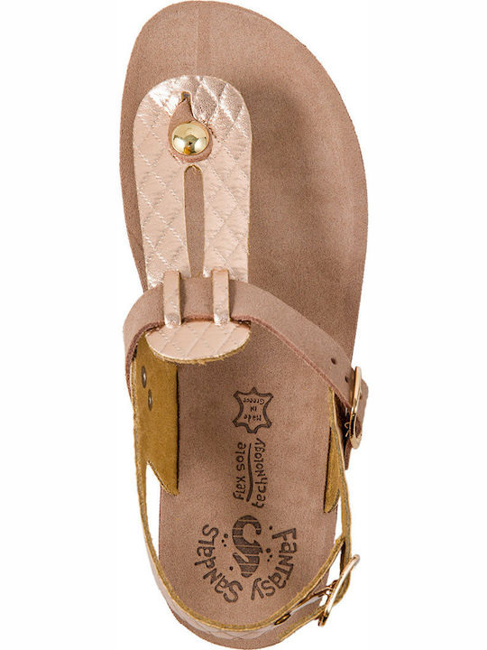 Marlena Leather Women's Flat Sandals Anatomic Rose Gold Capitone