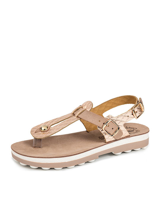 Marlena Leather Women's Flat Sandals Anatomic Rose Gold Capitone